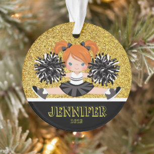 Personalisierte Schwarz & Gold-Cheerleader-Ornamen Ornament