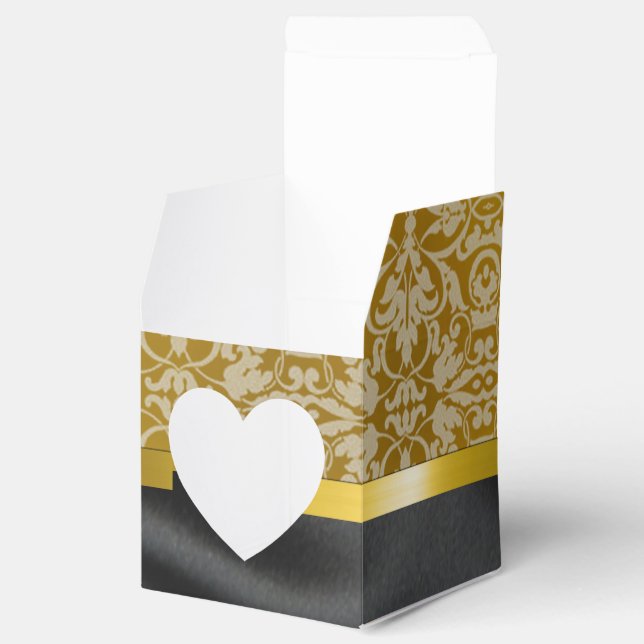 Personalisierte Schwarz-Gold-Damaskus-Herzbox Geschenkschachtel (Geöffnet)