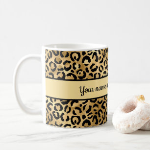 Personalisierte Schwarz-Gold-Leopard-PrintCheetah Kaffeetasse