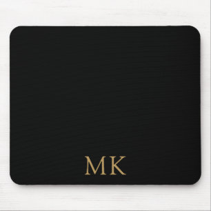 Personalisierte Schwarz-Gold-Monogramm-Initialen Mousepad