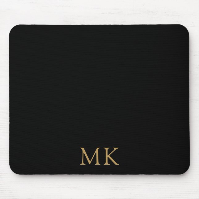 Personalisierte Schwarz-Gold-Monogramm-Initialen Mousepad (Vorne)