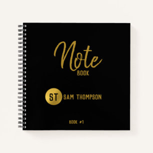 Personalisierte Schwarz-Gold-Monogramm Notizbuch