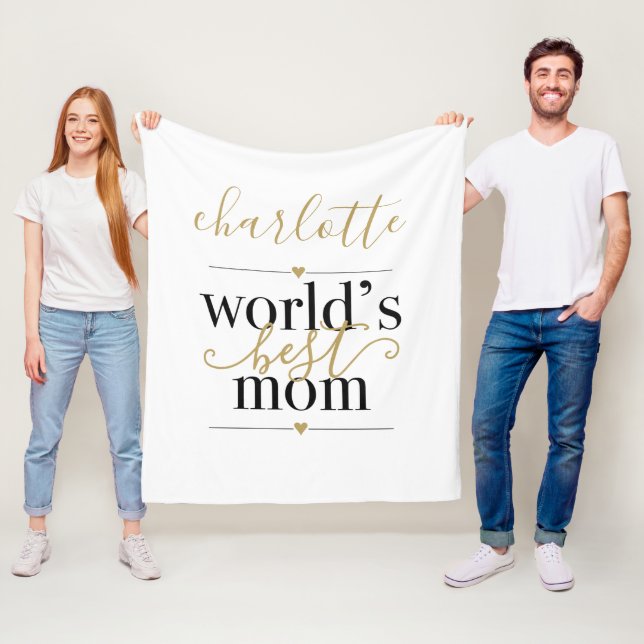 Personalisierte Schwarz-Gold-Welten Beste Mama Fleecedecke (Beispiel)