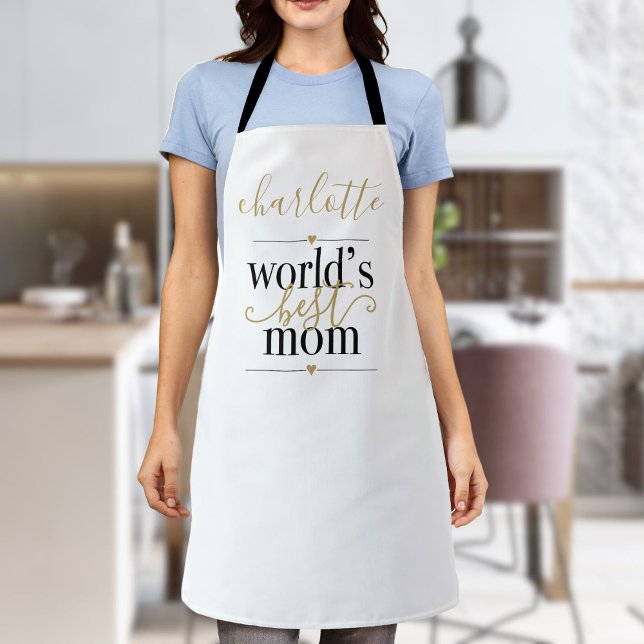 Personalisierte Schwarz-Gold-Welten Beste Mama Schürze (Personalized Black and Gold Worlds Best Mom Apron)