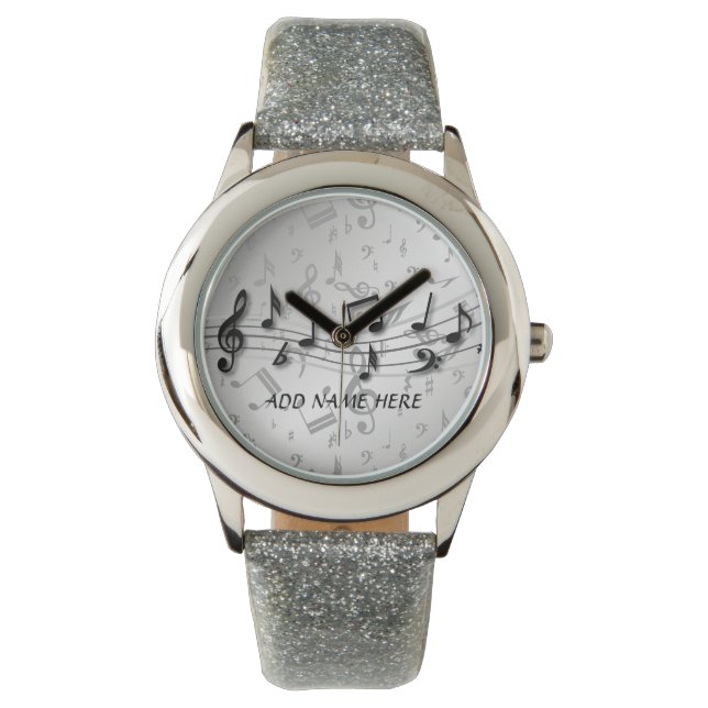 Personalisierte schwarz-graue Noten Armbanduhr (Vorderseite)