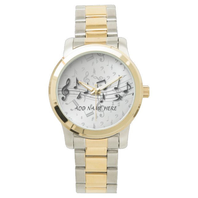 Personalisierte schwarz-graue Noten Armbanduhr (Vorderseite)