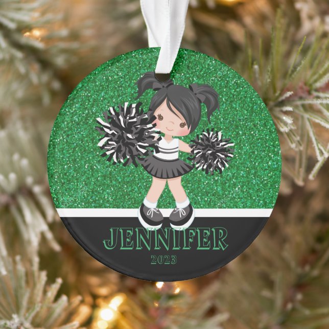 Personalisierte Schwarz-Grün-Cheerleader-Ornament Ornament (Baum)