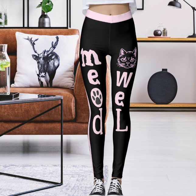 Personalisierte schwarz hellrosa Streifen Hauskatz Leggings (Von Creator hochgeladen)