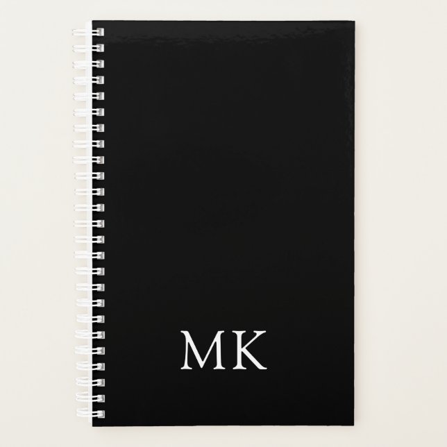 Personalisierte Schwarz-Moderne Monogramm-Initiale Planer (Vorderseite)