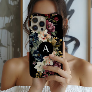 Personalisierte Schwarz-Monogramm-Aquarellfarbe Case-Mate iPhone Hülle