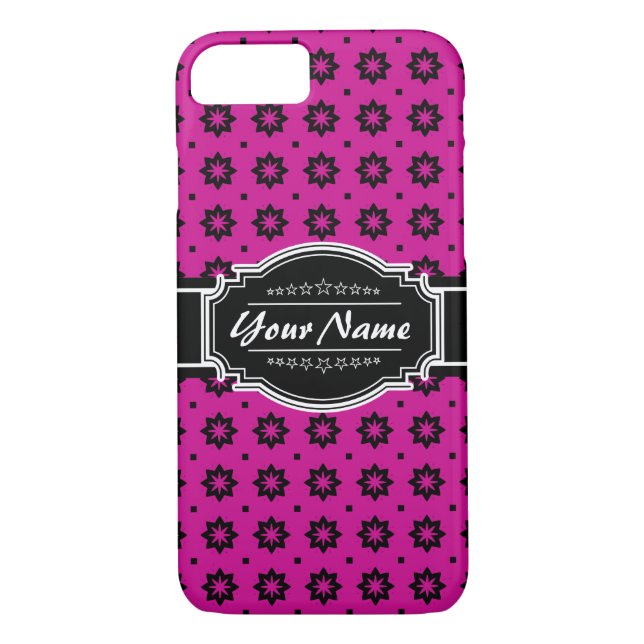 Personalisierte schwarz-rosa Fliesen Case-Mate iPhone Hülle (Rückseite)