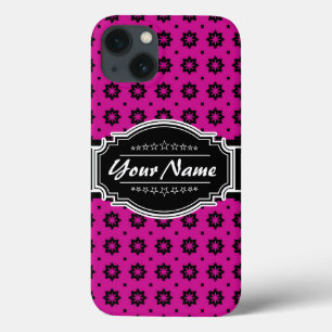 Personalisierte schwarz-rosa Fliesen Case-Mate iPhone Hülle
