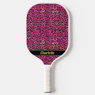 Personalisierte schwarz-rosa Leoparden Pickleball Schläger