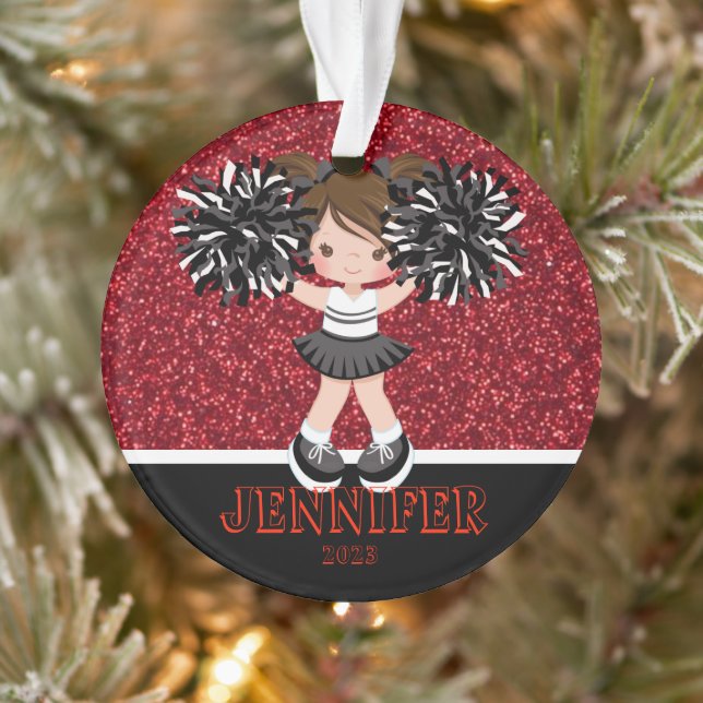 Personalisierte Schwarz-Rot-Cheerleader-Ornament Ornament (Baum)