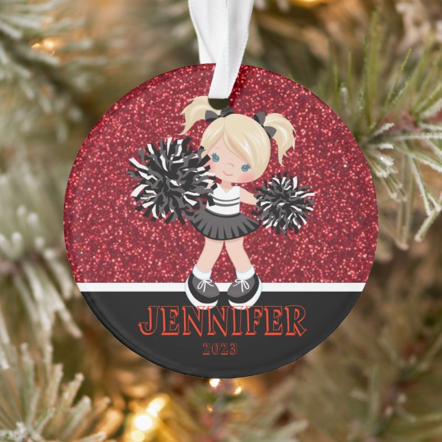 Personalisierte Schwarz-Rot-Cheerleader-Ornament Ornament (Baum)
