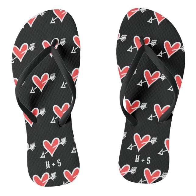 Personalisierte Schwarz/Rot-Liebe Flip Flops (Fußbett)