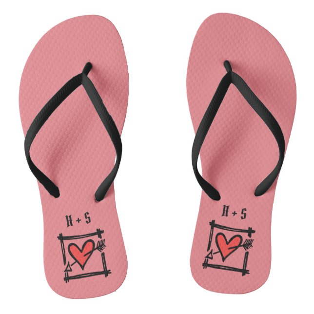 Personalisierte Schwarz/Rot-Liebe Flip Flops (Fußbett)