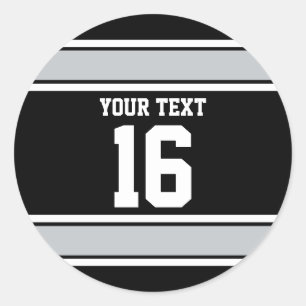 Personalisierte Schwarz-Silber-Sportstreifen Runder Aufkleber