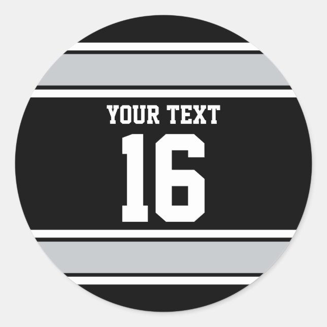 Personalisierte Schwarz-Silber-Sportstreifen Runder Aufkleber (Vorderseite)