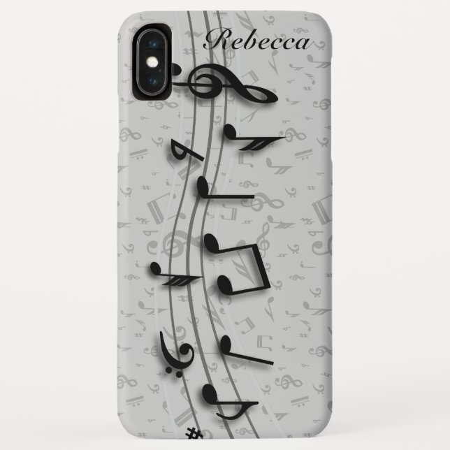 Personalisierte Schwarz- und Graumusikalische Note Case-Mate iPhone Hülle (Rückseite)
