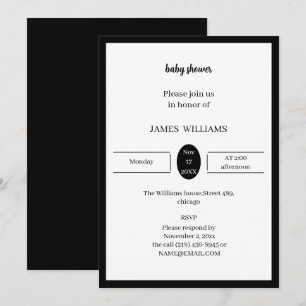 Personalisierte Schwarz-Weiß-Babydusche Einladung