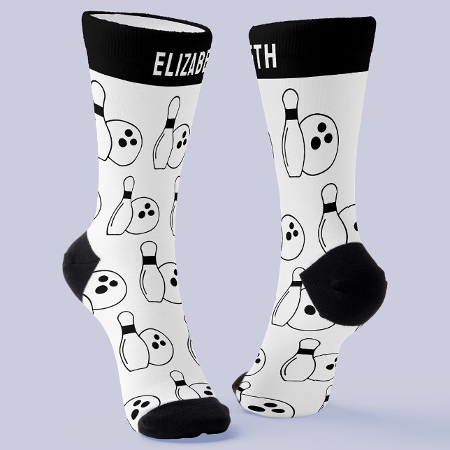 Personalisierte Schwarz/Weiß-Bowling-Socken mit Na Socken (🎳 Step up your game with custom bowling socks! 🧦)