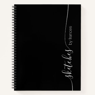 Personalisierte Schwarz-Weiß-Elegante Schrift Skiz Notizbuch