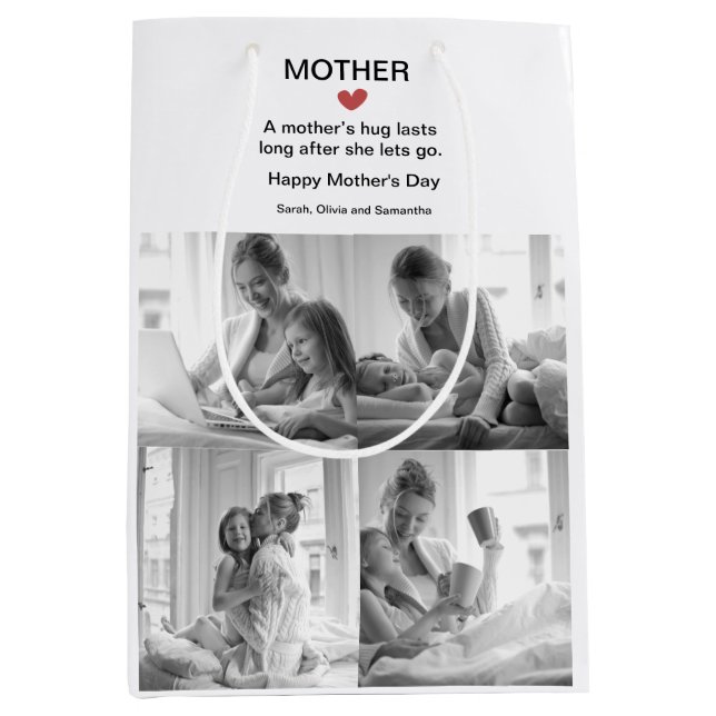 Personalisierte Schwarz-Weiß-FotoCollage | Mittlere Geschenktüte (Vorderseite)