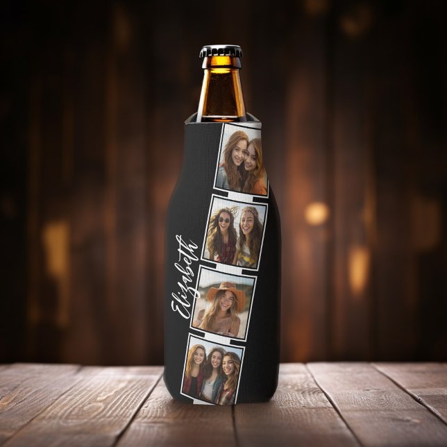 Personalisierte Schwarz-Weiß-Fotosammlungsplattfor Flaschenkühler (Add 4 photos to this personalized bottle cooler.)