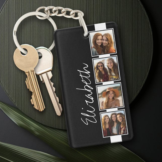 Personalisierte Schwarz-Weiß-Fotosammlungsplattfor Schlüsselanhänger (Personalized Keychain - add a monogram or name)