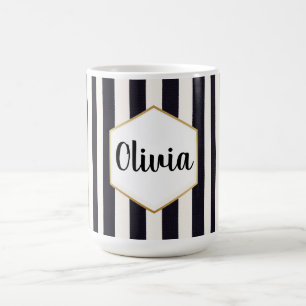 Personalisierte Schwarz-Weiß-Gestreifte Kaffeetasse
