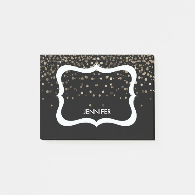 Personalisierte Schwarz-Weiß-Grenze mit Glitzer Post-it Klebezettel (Vorderseite)