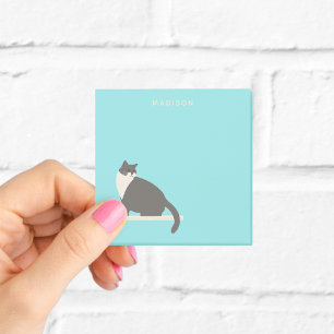 Personalisierte Schwarz-Weiß-Katze Blaue Haftnotiz Post-it Klebezettel
