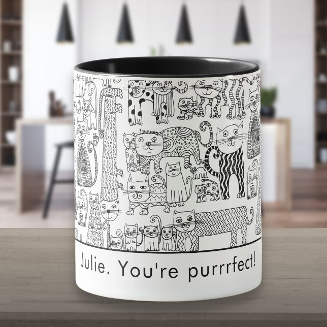 Personalisierte Schwarz-Weiß-Katzen Moderne Tasse (Personalized Black and White Cats Modern Mug)