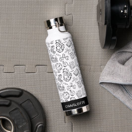Personalisierte Schwarz-Weiß-Lehrer-Schul-Doodle Trinkflasche