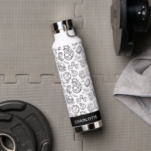 Personalisierte Schwarz-Weiß-Lehrer-Schul-Doodle Trinkflasche