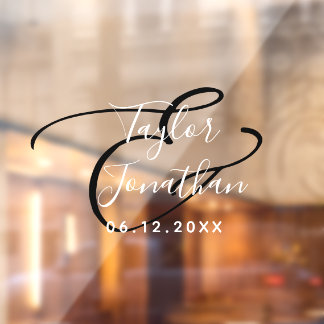 Personalisierte Schwarz-Weiß-Minimal-Hochzeit Fensteraufkleber