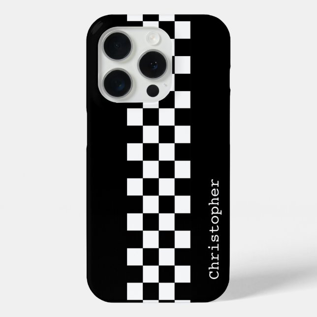Personalisierte Schwarz-Weiß-Racing-Karo Case-Mate iPhone Hülle (Rückseite)