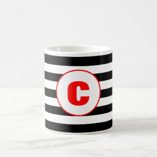 Personalisierte Schwarz-Weiß-Streifen-Monogramm-Ta Kaffeetasse