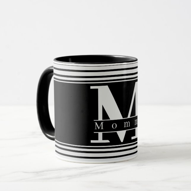 Personalisierte Schwarz-Weiß-Tasse mit  Mama Tasse (Vorderseite Links)