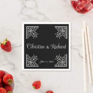 Personalisierte Schwarz-Weiß-Vintage-Hochzeit Serviette