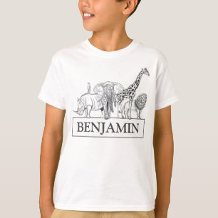 Personalisierte Schwarz-Weiß-Zoo-Tiere Geburtstag T-Shirt