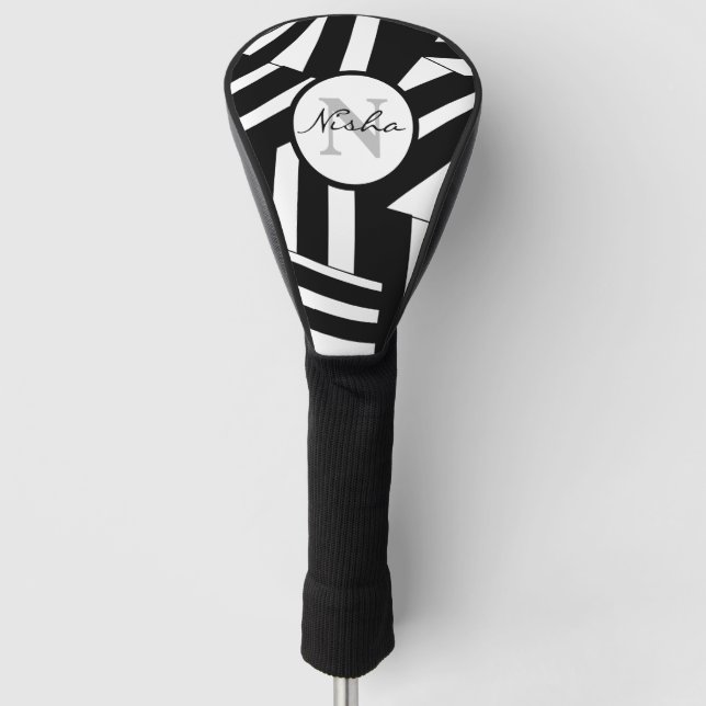 Personalisierte schwarz-weiße Diagonalstreifen Golf Headcover (Vorderseite)