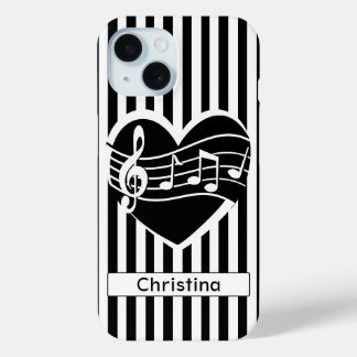 Personalisierte Schwarz-weiße Musiknoten Herz Case-Mate iPhone Hülle
