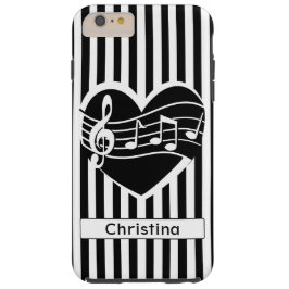 Personalisierte Schwarz-weiße Musiknoten Herz Case-Mate iPhone Hülle