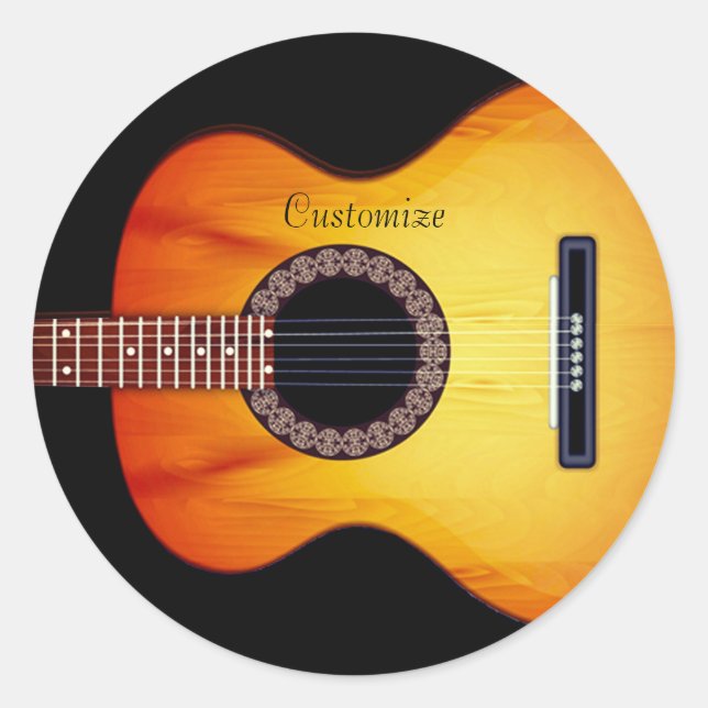 Personalisierte schwarze Acoustic Gitarre Runder Aufkleber (Vorderseite)