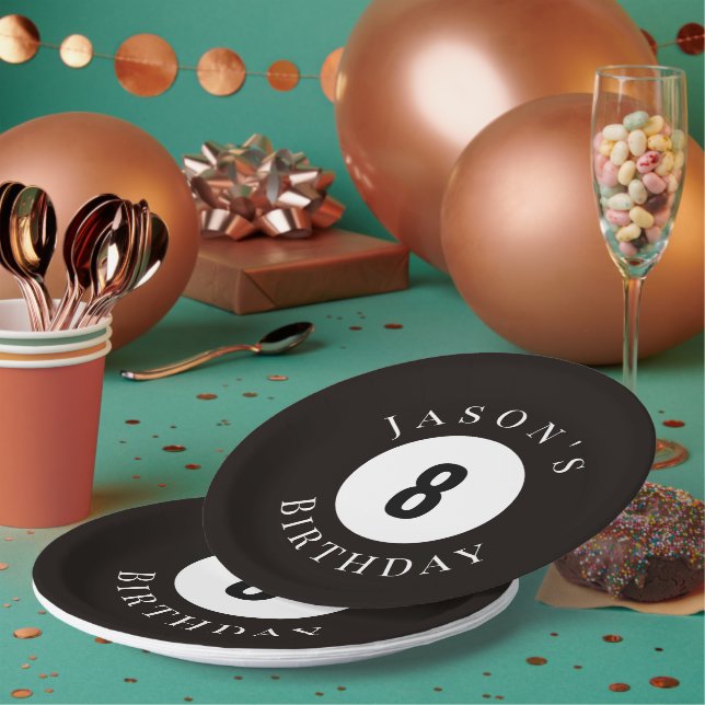 Personalisierte schwarze Billardpool-Balls zum Geb Pappteller (Multi)