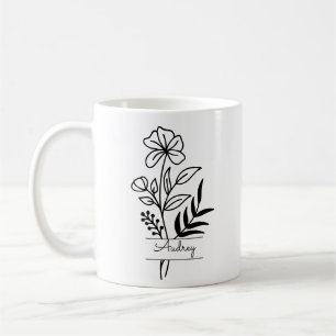 Personalisierte schwarze Blume Illustriert mit Nam Kaffeetasse