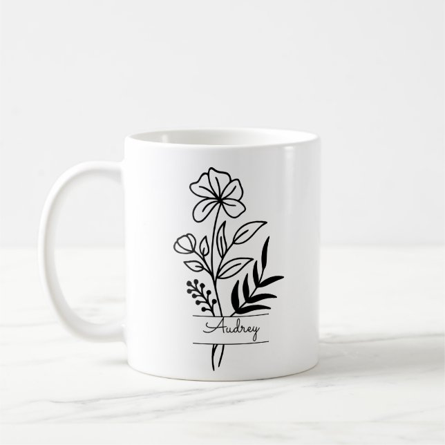 Personalisierte schwarze Blume Illustriert mit Nam Kaffeetasse (Links)
