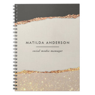 Personalisierte schwarze Creme goldene Glitter-Fau Notizblock
